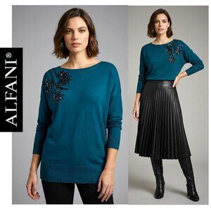 (3 for $30) ALFANI - Gorgeous teal dolman sleeve sweater with sequin detailing